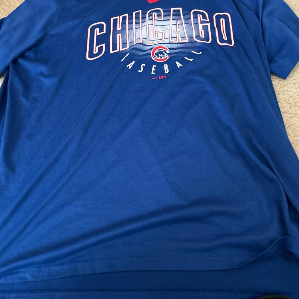 Nike Cubs blue and white short sleeve shirt with logo #baseball